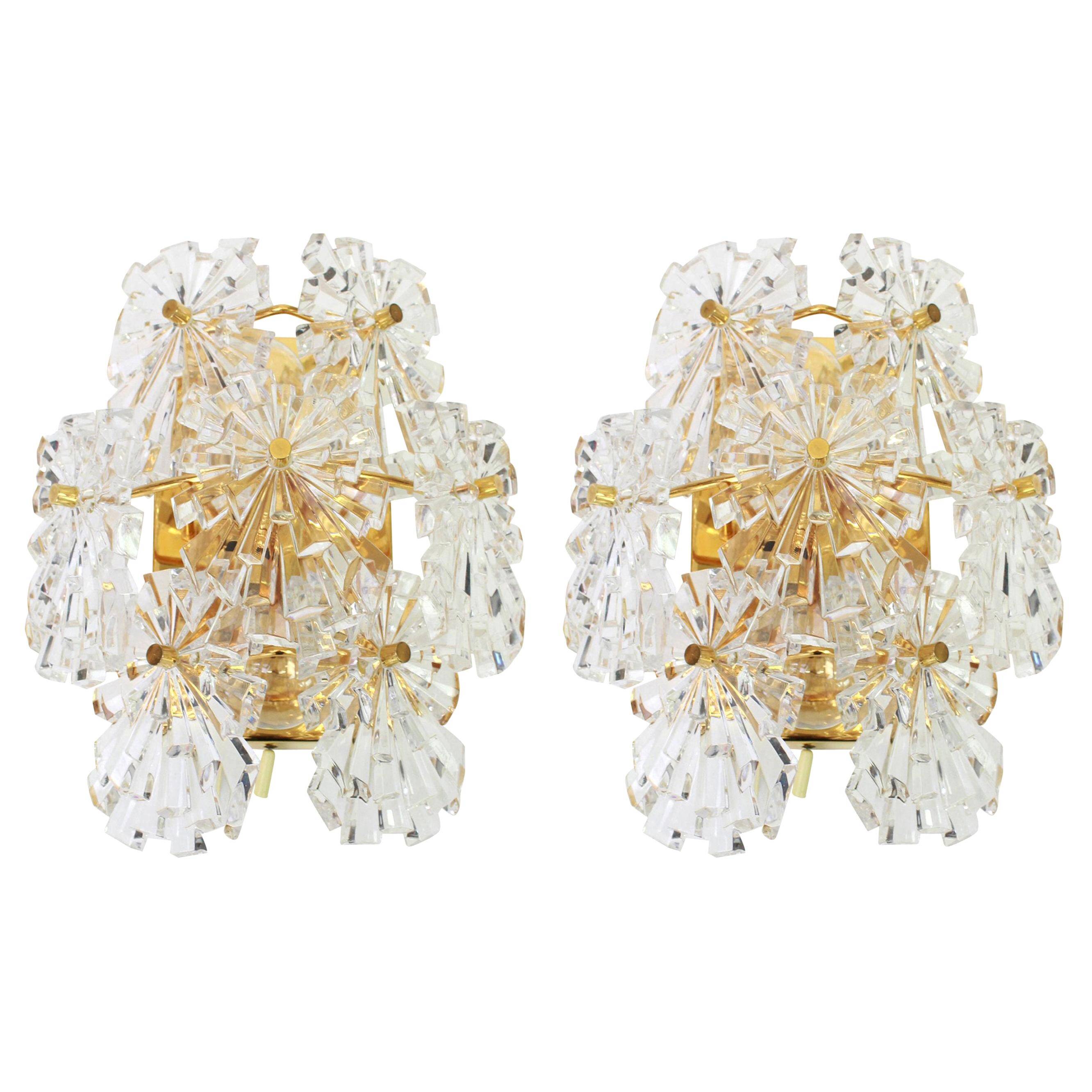 Magnificent pair of crystal wall lights by Kinkeldey, Germany, 1970s.