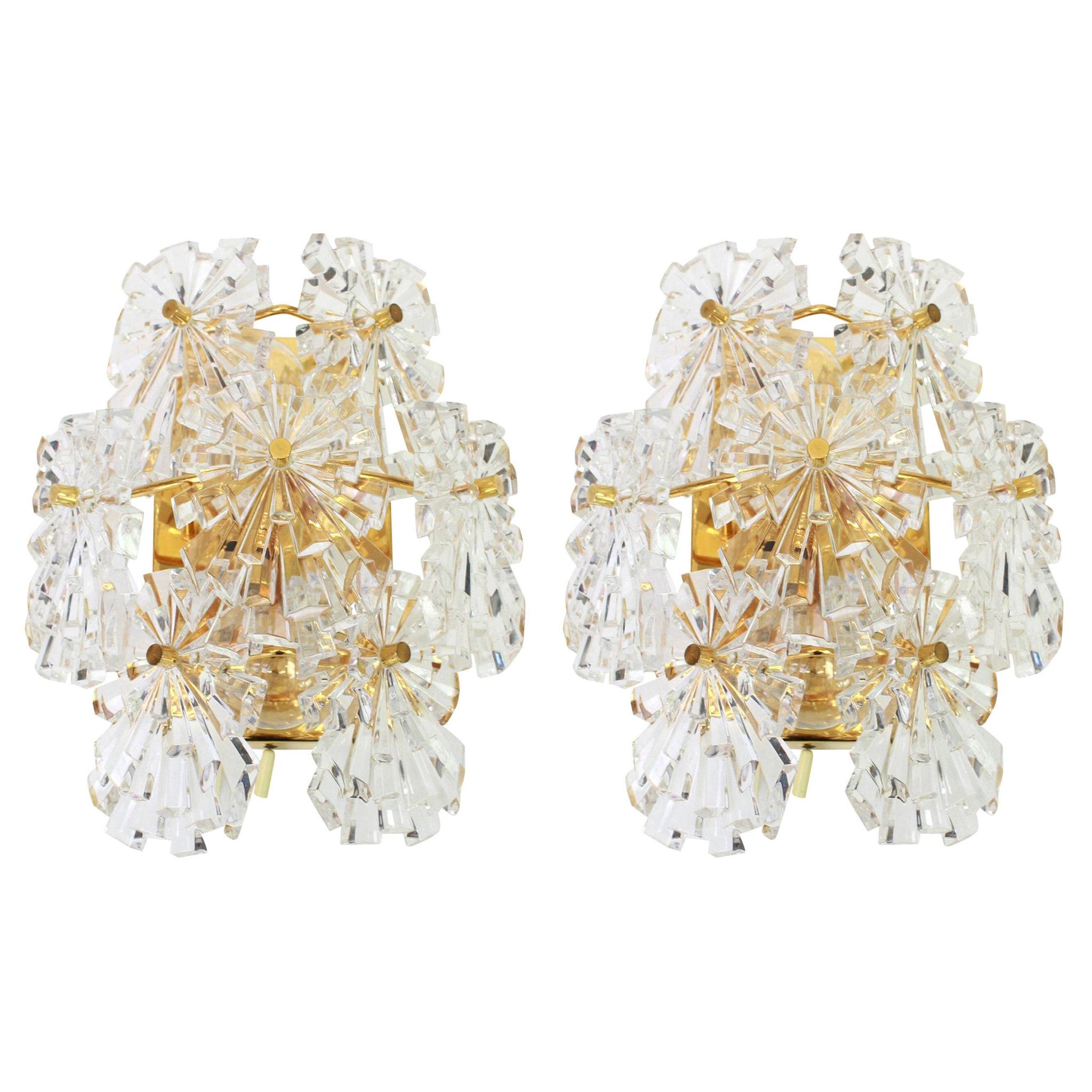 Magnificent pair of crystal wall lights by Kinkeldey, Germany, 1970s.
