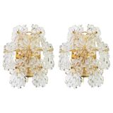 Magnificent pair of crystal wall lights by Kinkeldey, Germany, 1970s.