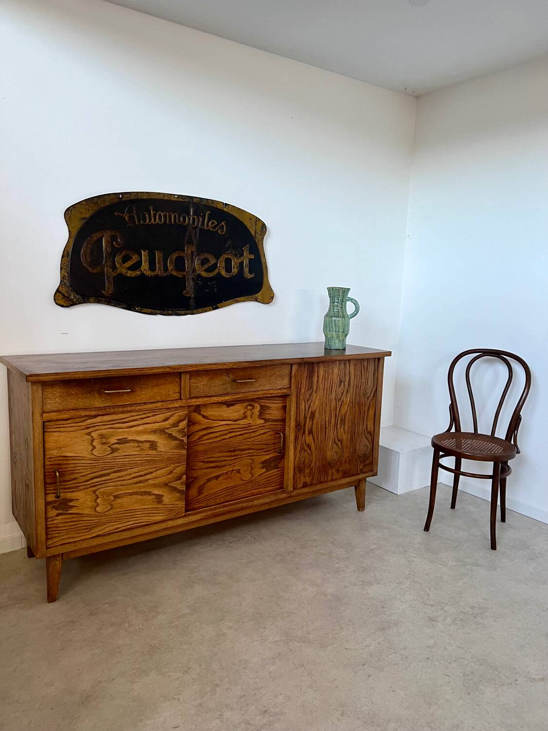 Old oak sideboard from the 1950s, vintage reconstruction period