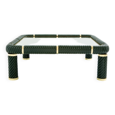 Table basse céramique vert olive et laiton de Tommaso Barbi 1970