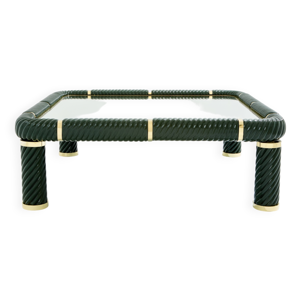 Table basse céramique vert olive et laiton de Tommaso Barbi 1970