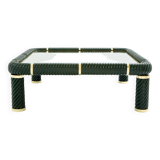 Olive green ceramic and brass coffee table by Tommaso Barbi 1970