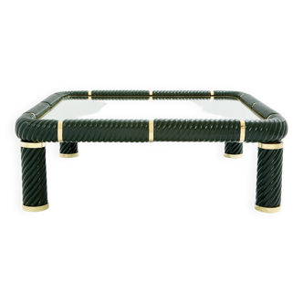 Table basse céramique vert olive et laiton de Tommaso Barbi 1970