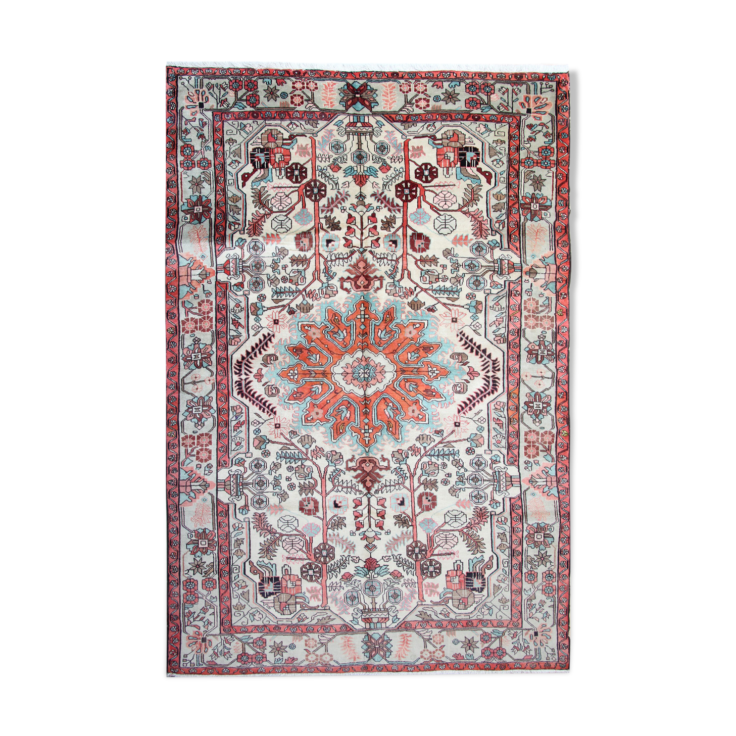 Oriental medallion area rug handmade cream wool carpet 200x300cm