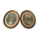 Old pair of lithographs house at the edge of the water signed wooden medallion frame