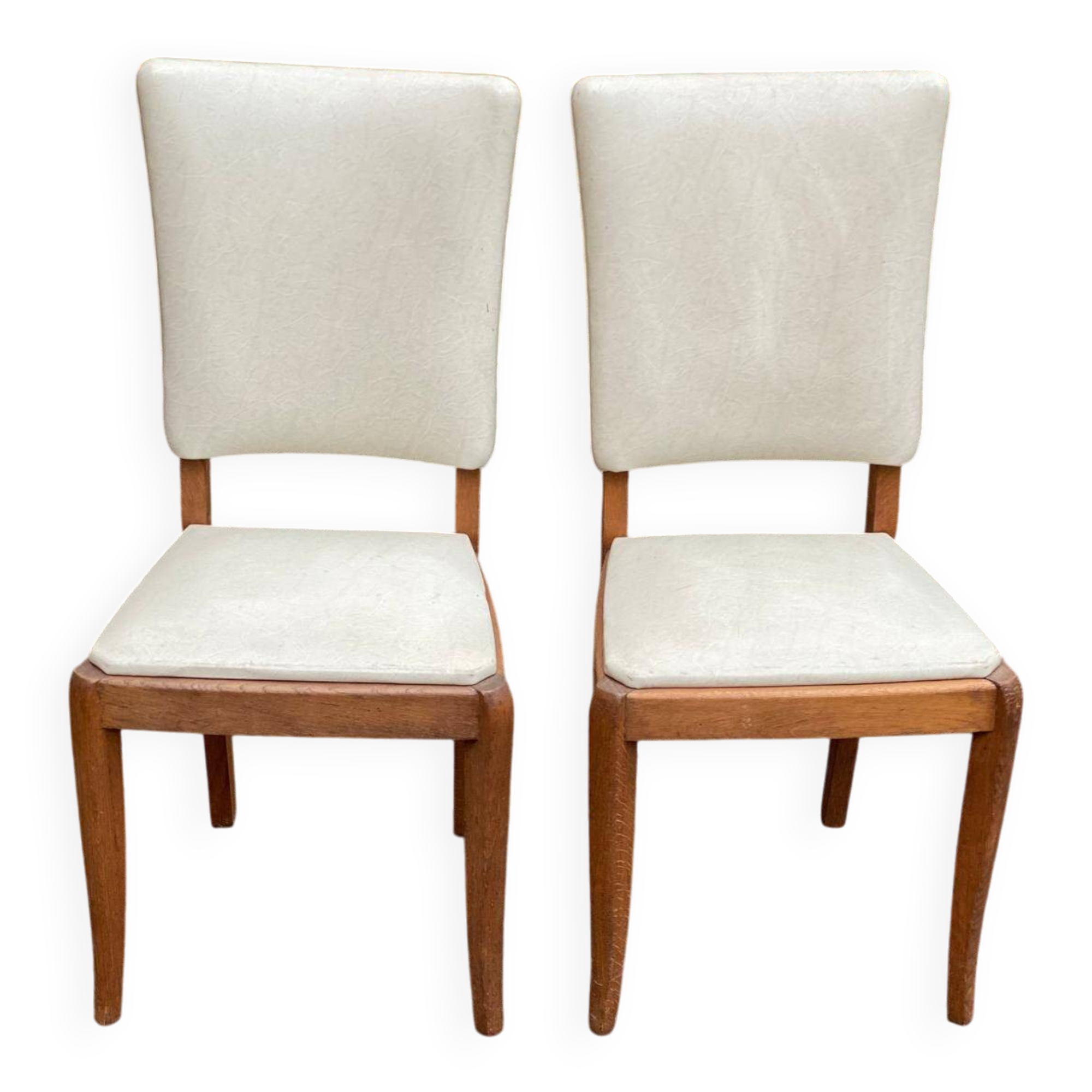2 Scandinavian chairs in teak and white leather, 1960