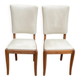 2 Scandinavian chairs in teak and white leather, 1960