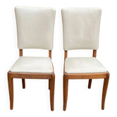 2 chaises scandinaves en teck et cuir blanc 1960