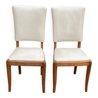 2 chaises scandinaves en teck et cuir blanc 1960