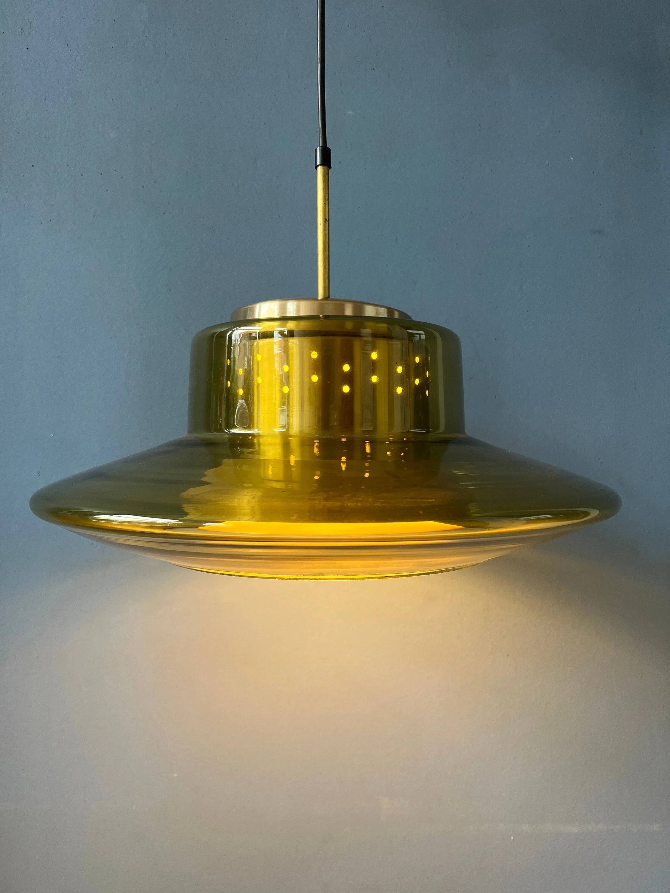 Suspension Space Age Dijkstra en verre fumé jaune, Mid-Century
