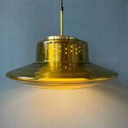 Suspension Space Age Dijkstra in smoked yellow glass, Mid-Century