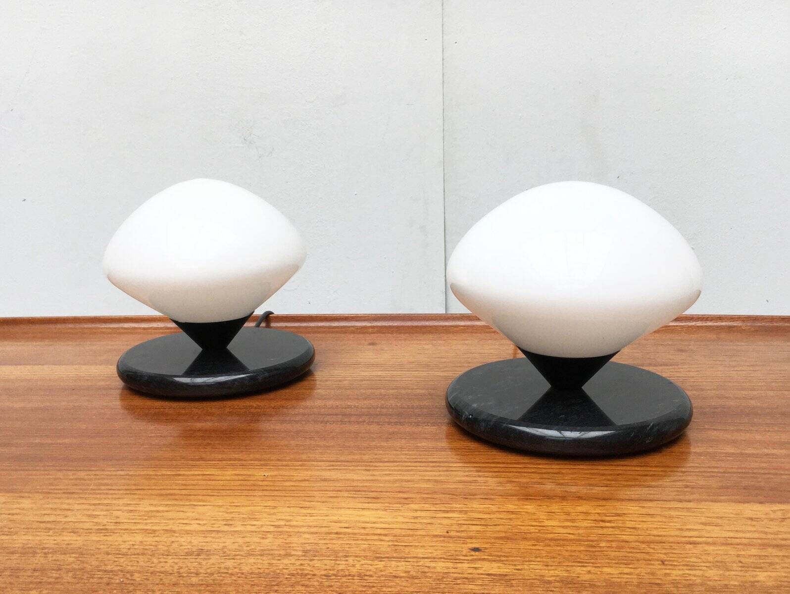 Vintage Swiss marble and glass table lamps by Optelma, set of 2.