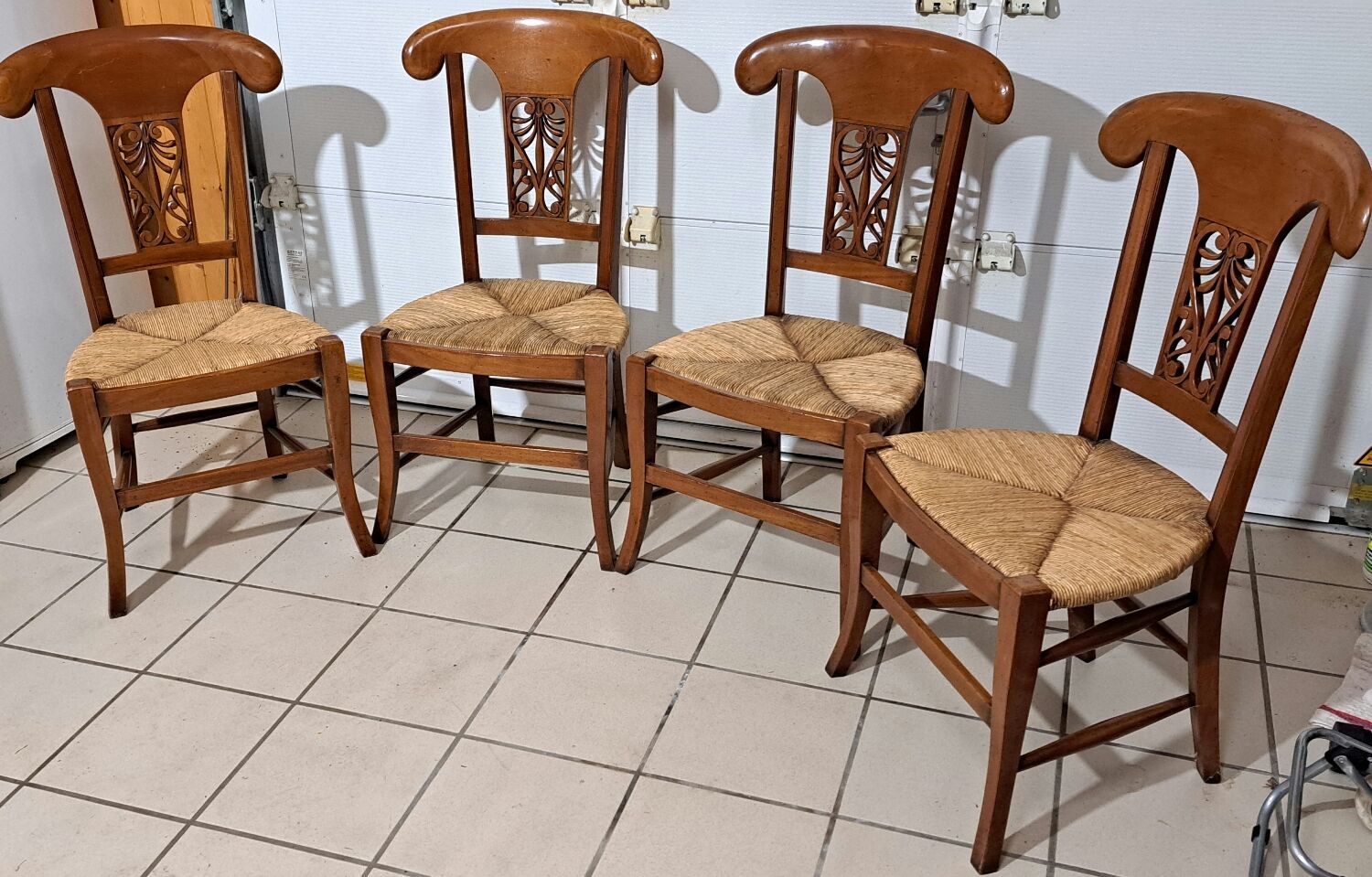 4 solid wood chairs with rush seats