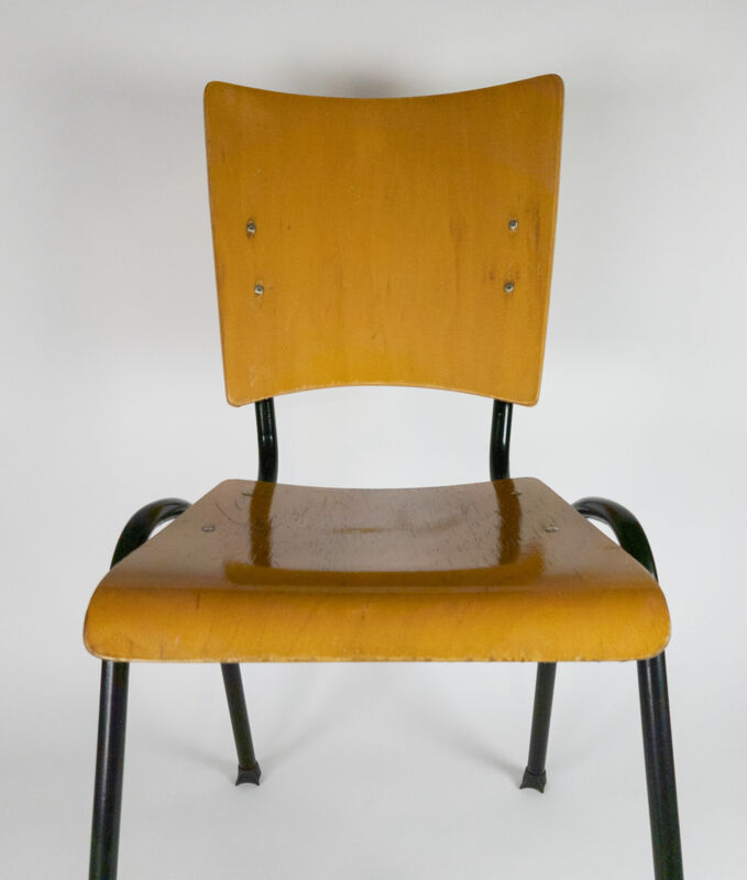 Marko school chair by Ynske Kooistra wood and metal 60s