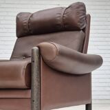 1970s, Danish armchair, original condition, furniture leather, dark oak wood.
