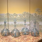 18th Century Italian Murano Clear Glass and Blue Trimmed Blown Glass Bottle