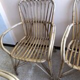 Series of 4 vintage rattan armchairs
