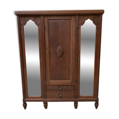 Armoire en bois sculpté, 2 miroirs, vers 1925
