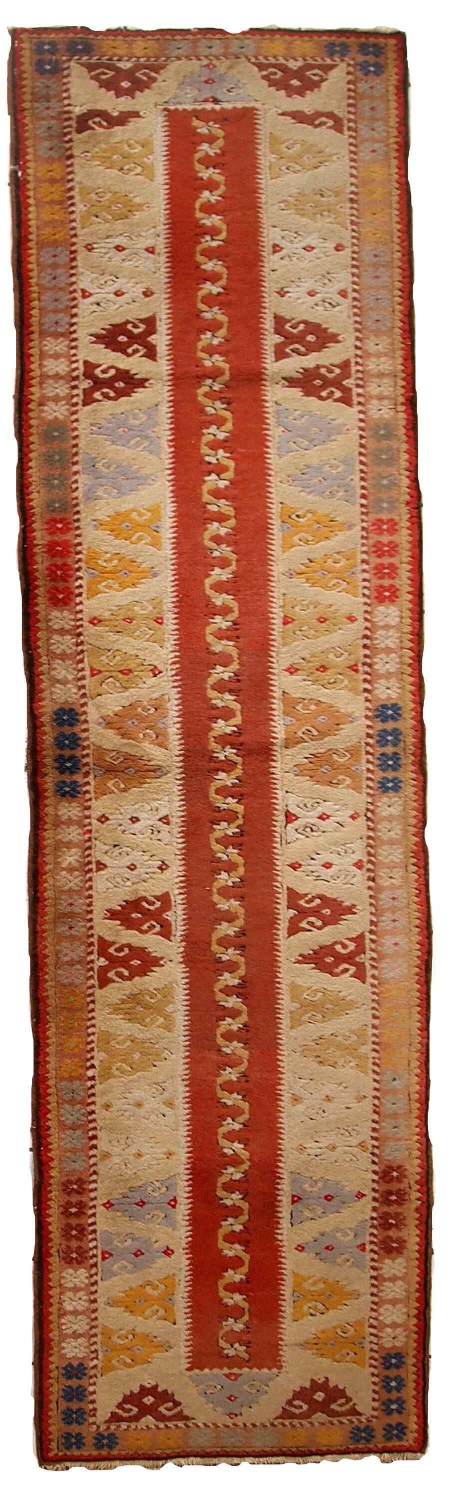 Tapis Couloir Vintage Turc Melas, Années 1950, Élégance et Authenticité