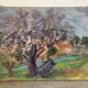 Under the cherry tree in bloom, oil on canvas signed Lacas.