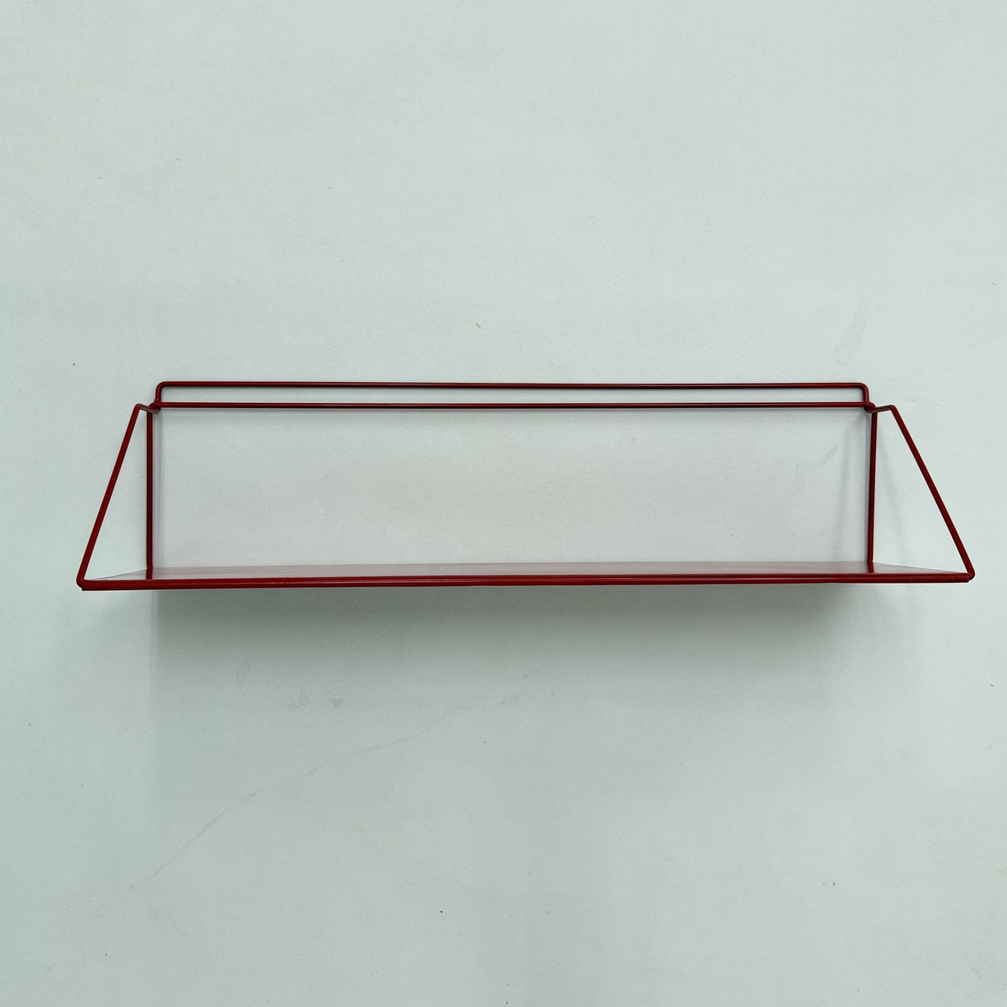 Vintage red metal wall unit book shelf , 1970s