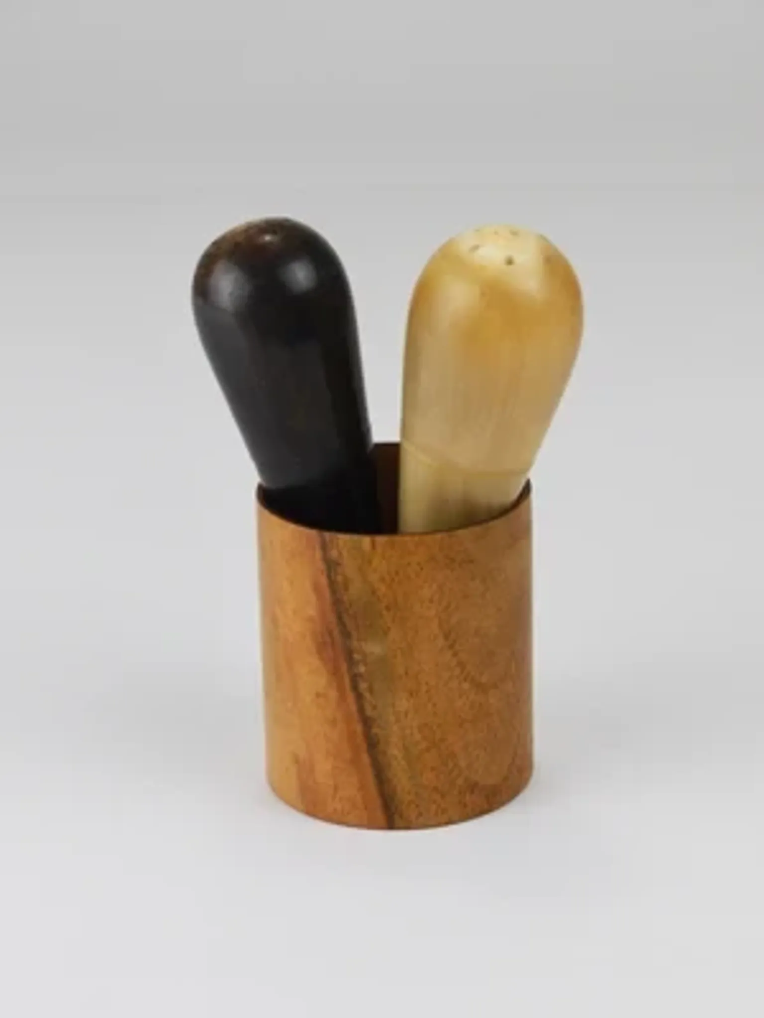 Carl Aubock II "The Bombs" salt and pepper shakers, walnut & horn, 1950s
