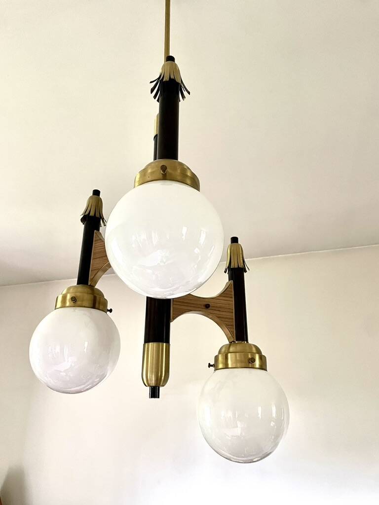 Lustre cascade de 3 globes Targetti 1950