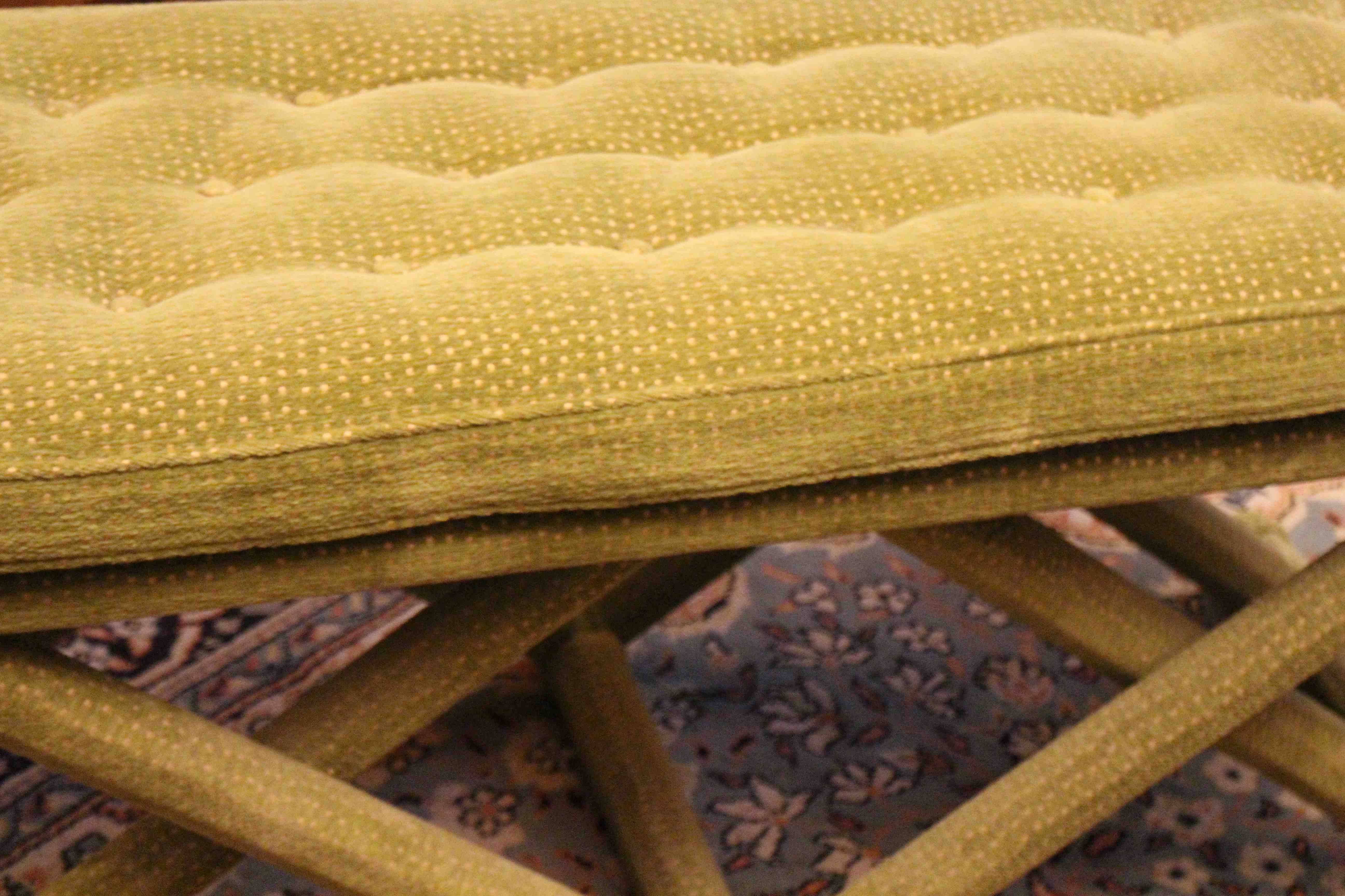 Mid-20th-designed green velvet bench