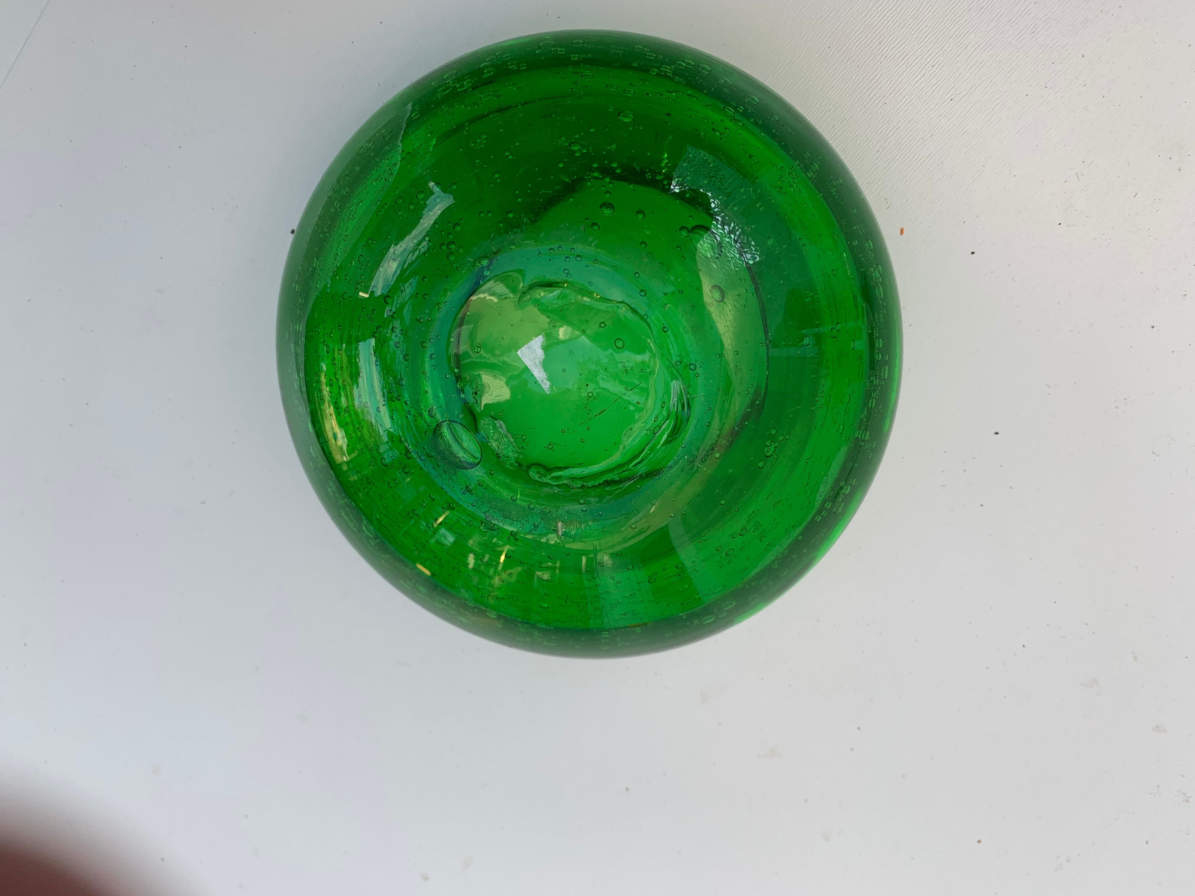 Organic glassware ashtray in signed and vintage green blown glass