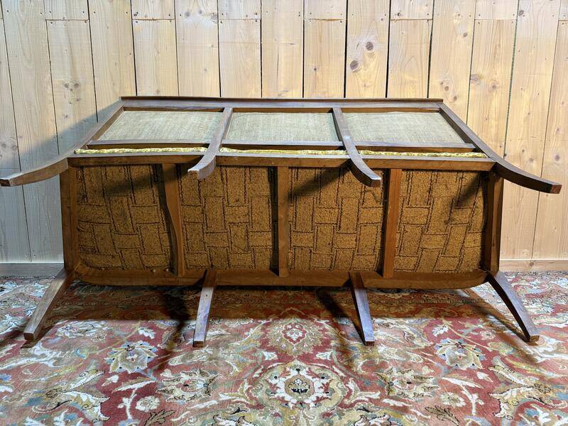 Banquette - Canapé époque Restaurarion en velours de gêne jaune 1830