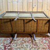 Banquette - Canapé époque Restaurarion en velours de gêne jaune 1830