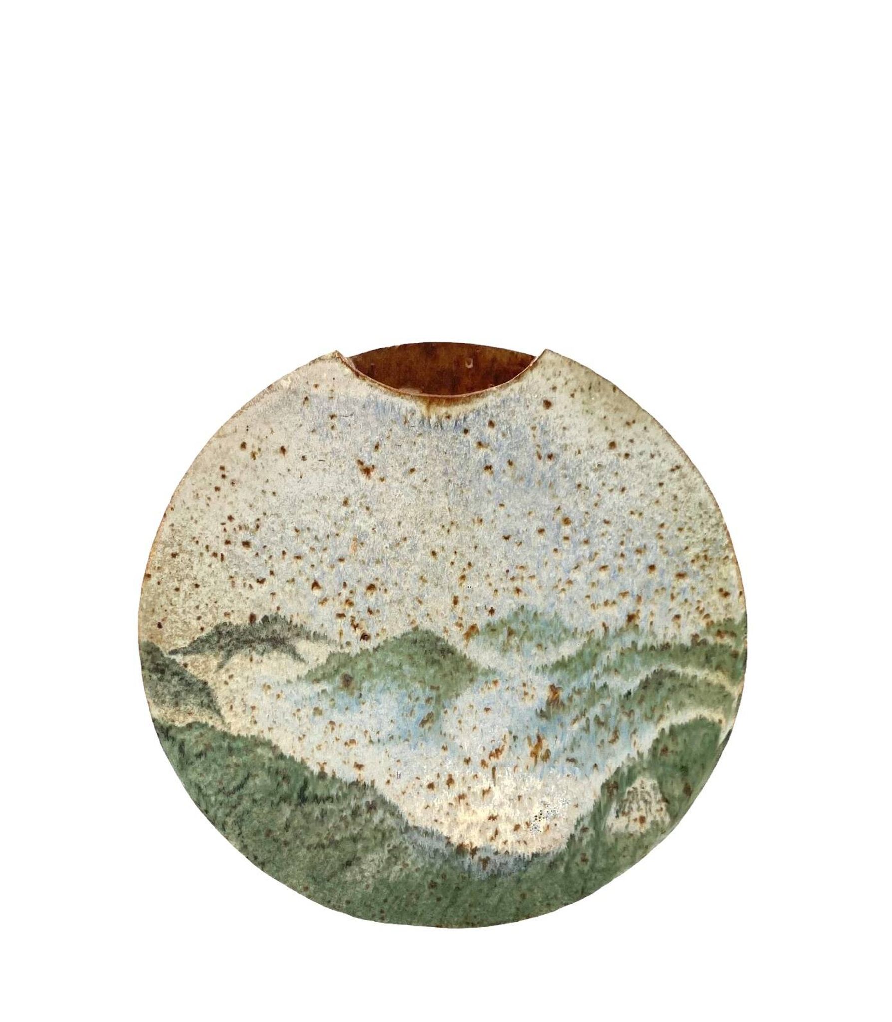 Pierre Devie, Mid-century modern green ceramic solifleur vase, France 1980