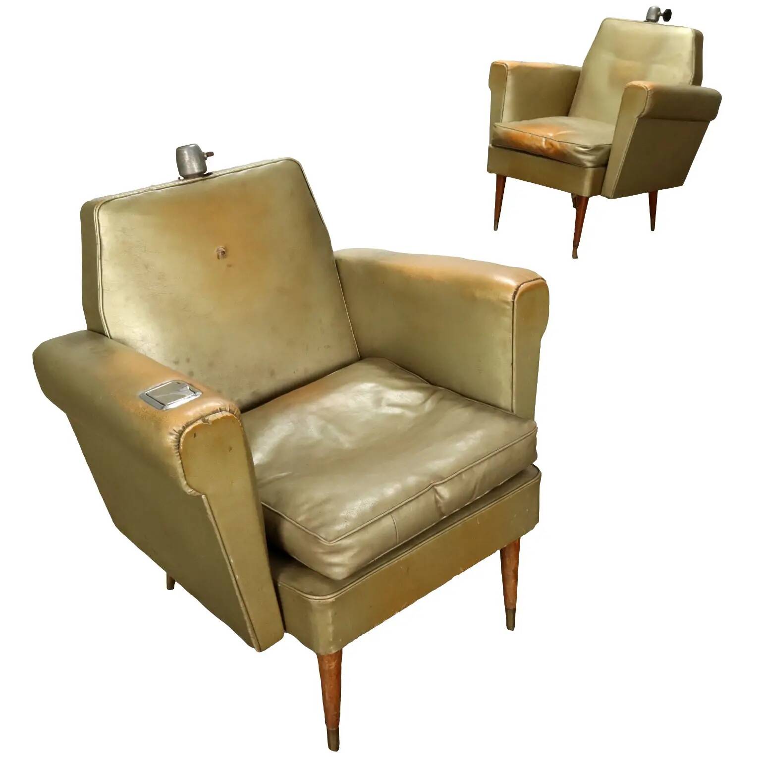 Pair of vintage armchairs from the 1950s in wood and faux leather, Argentina.