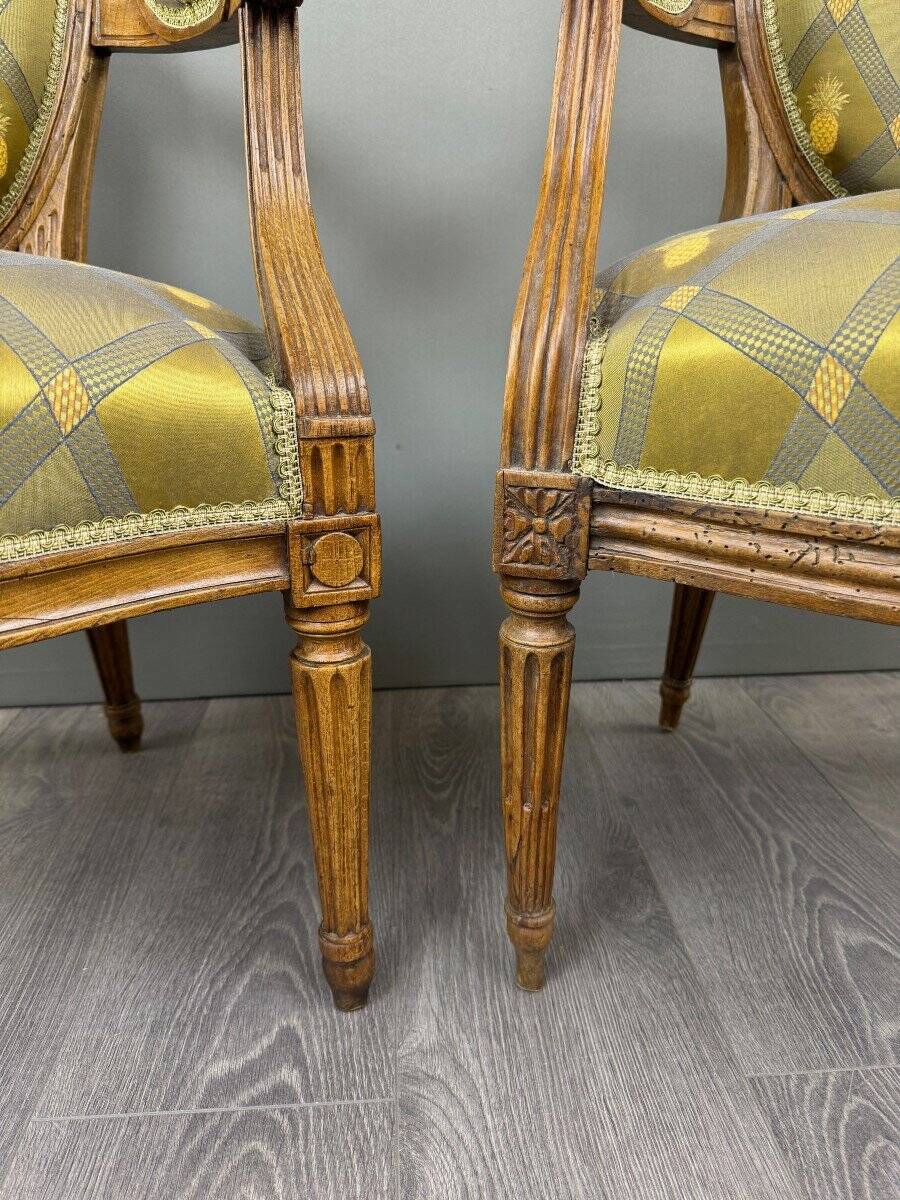 Pair of louis xvi armchairs in carved wood, late 19th century