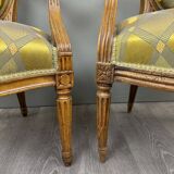 Pair of louis xvi armchairs in carved wood, late 19th century