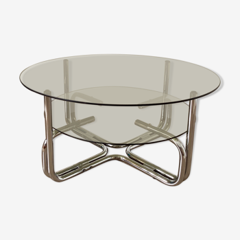 Table basse chrome et verre 70s