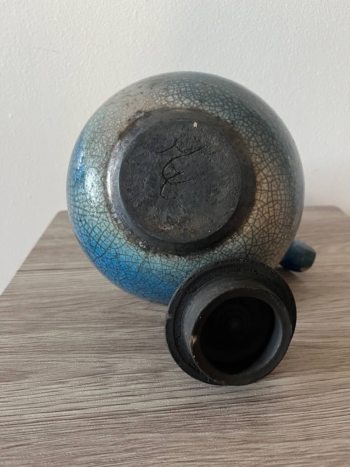 Handcrafted blue raku ceramic teapot – high handle Japanese design