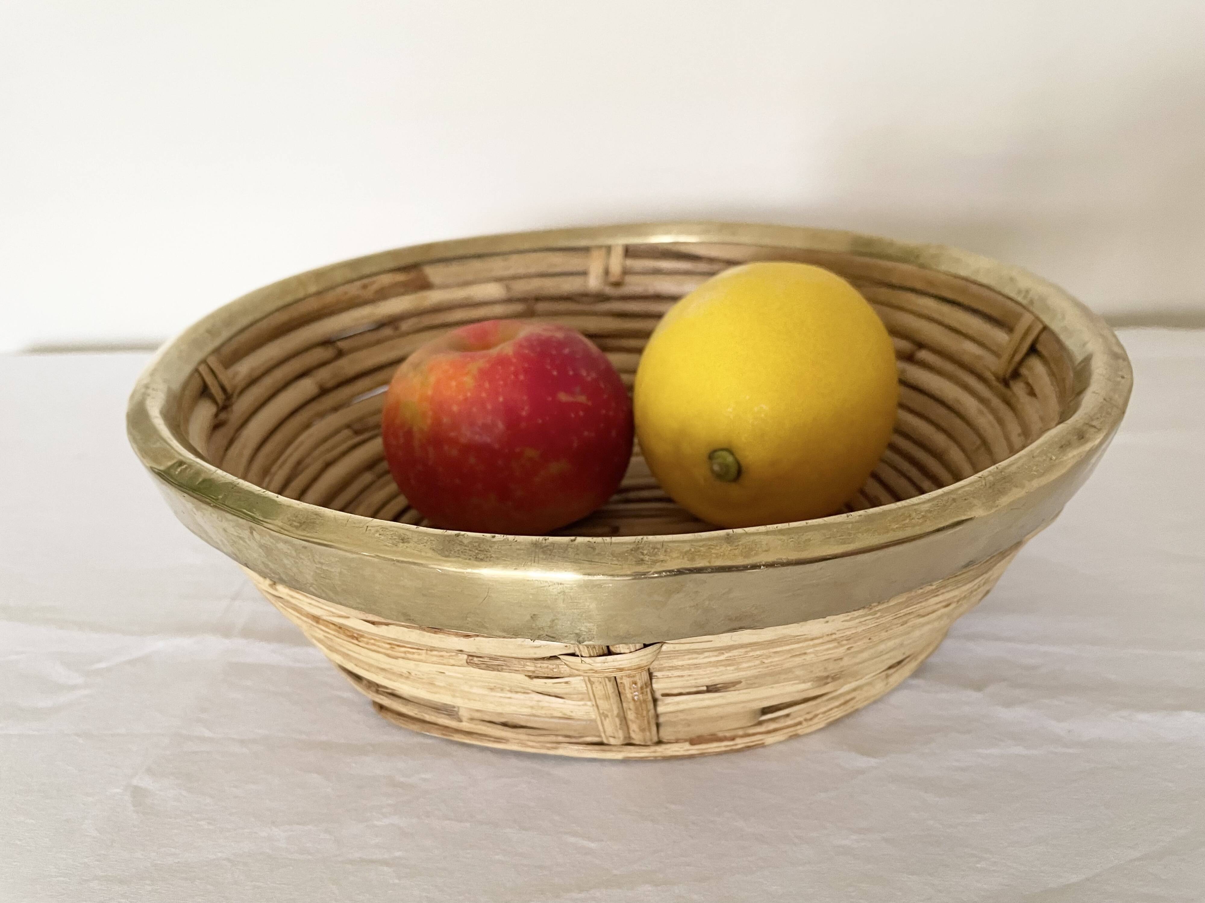 Rattan and gilded brass basket
