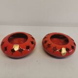 Pair of candle holders from the 1960s-1970s, crafted in red ceramic