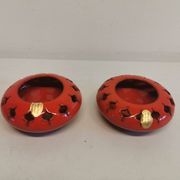 Pair of candle holders from the 1960s-1970s, crafted in red ceramic
