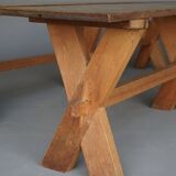 Pair of rustic cherry & oak wood Farmhouse X-frame benches, 1940s