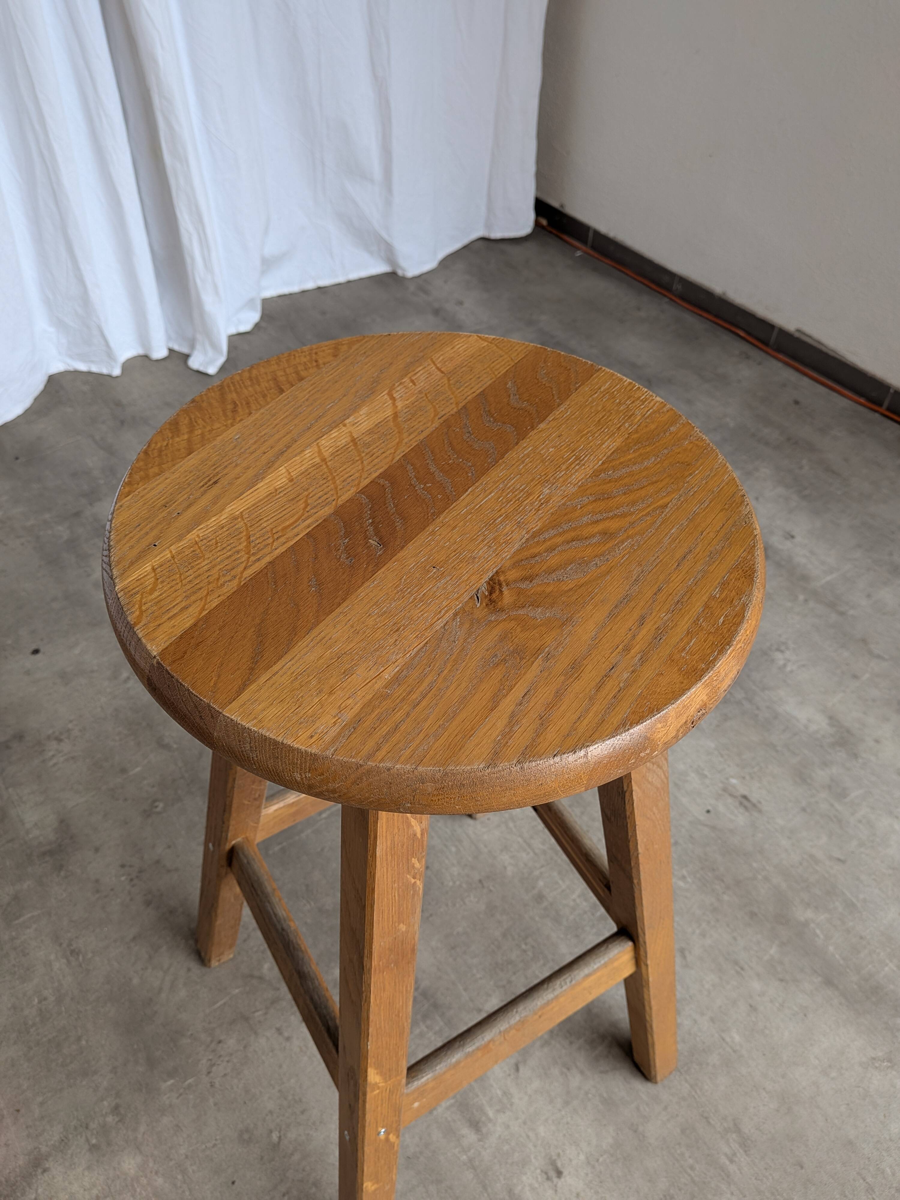 Vintage Oak Bar Stool: 1980s Yugoslavian Industrial High Chair