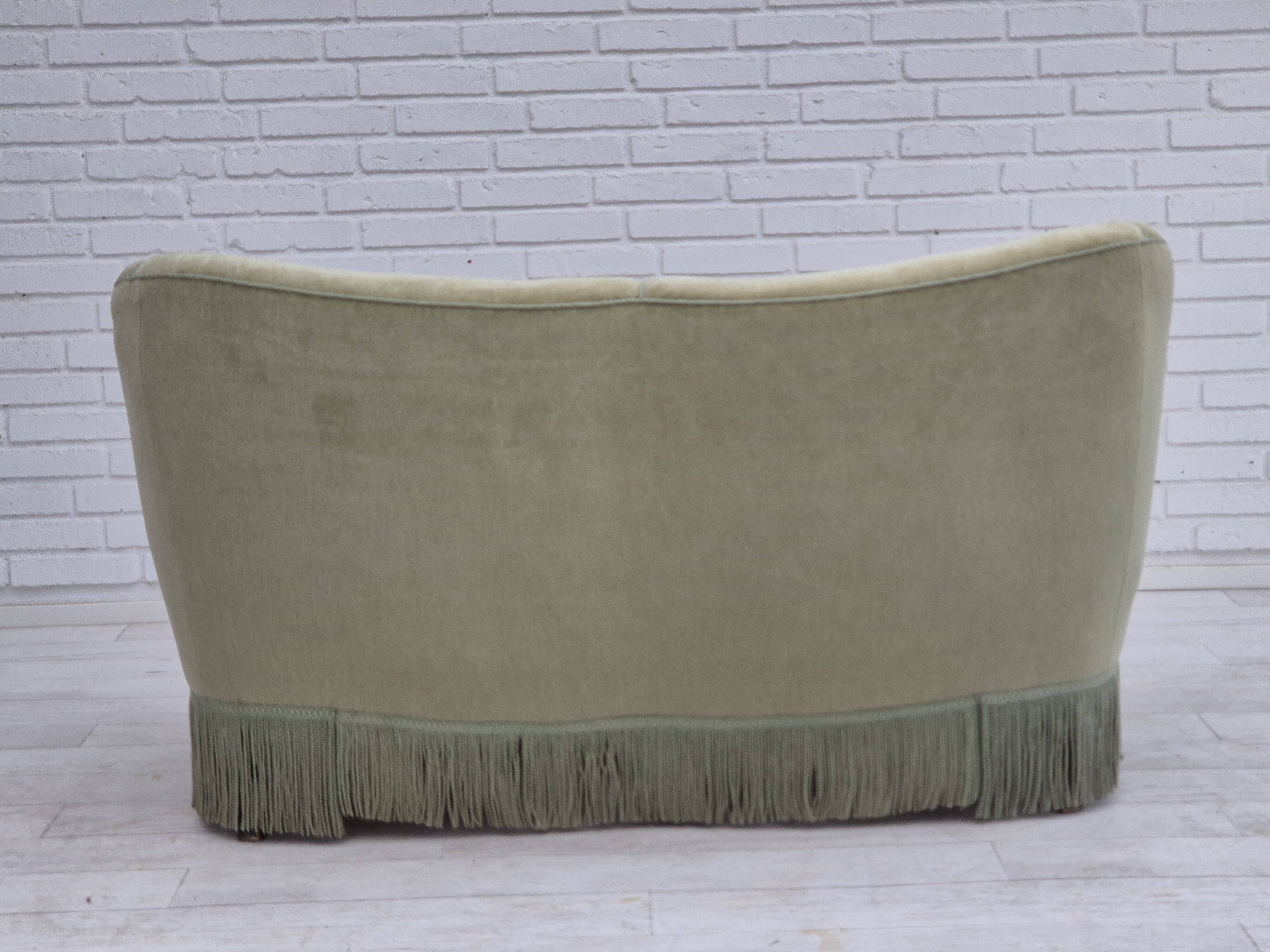 1960s, Danish 2 seater sofa, original condition, green furniture velour.