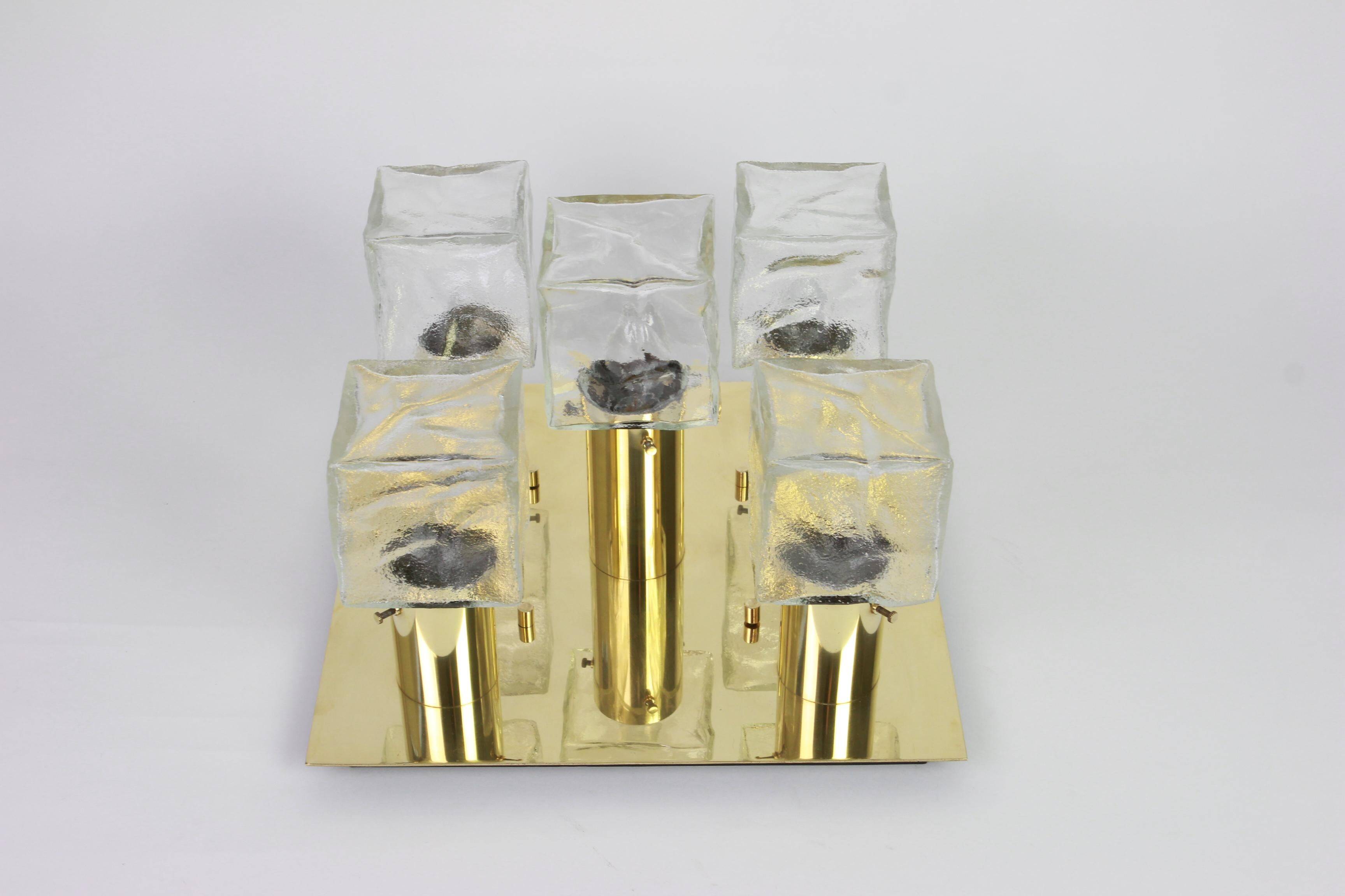 Large Murano Ice glass ceiling light by Kalmar, Austria, 1960s.