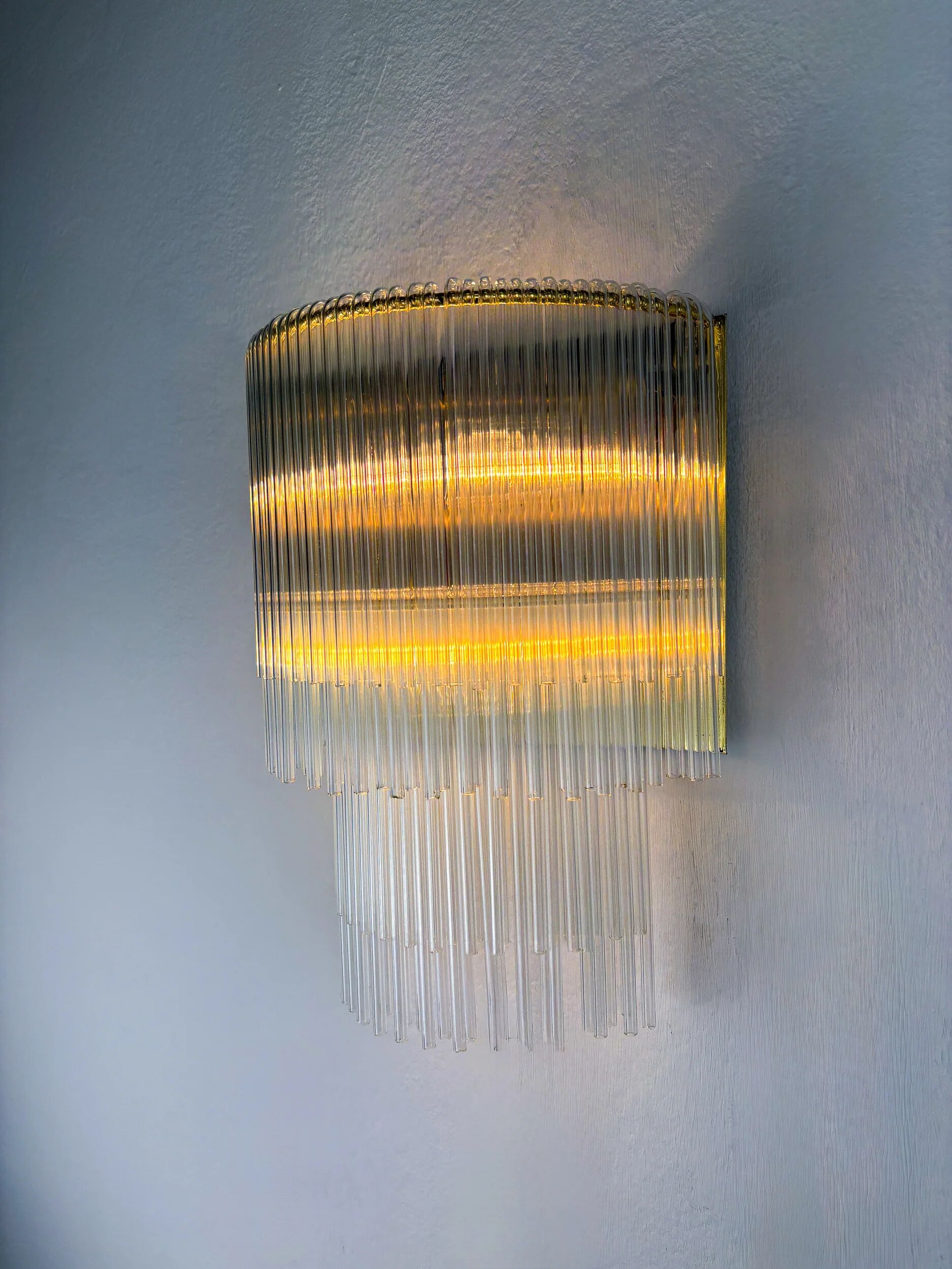 2-tier Venini tubular wall sconce, hand-blown Murano glass, Italy, 1970s