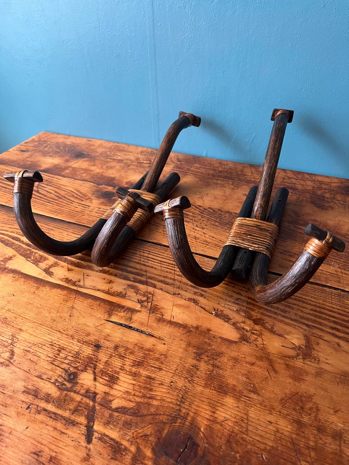 Bamboo wicker rattan coat hooks