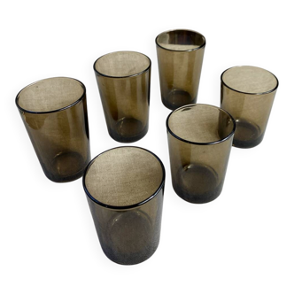Six glasses, smoked glass, Vereco, 1970s