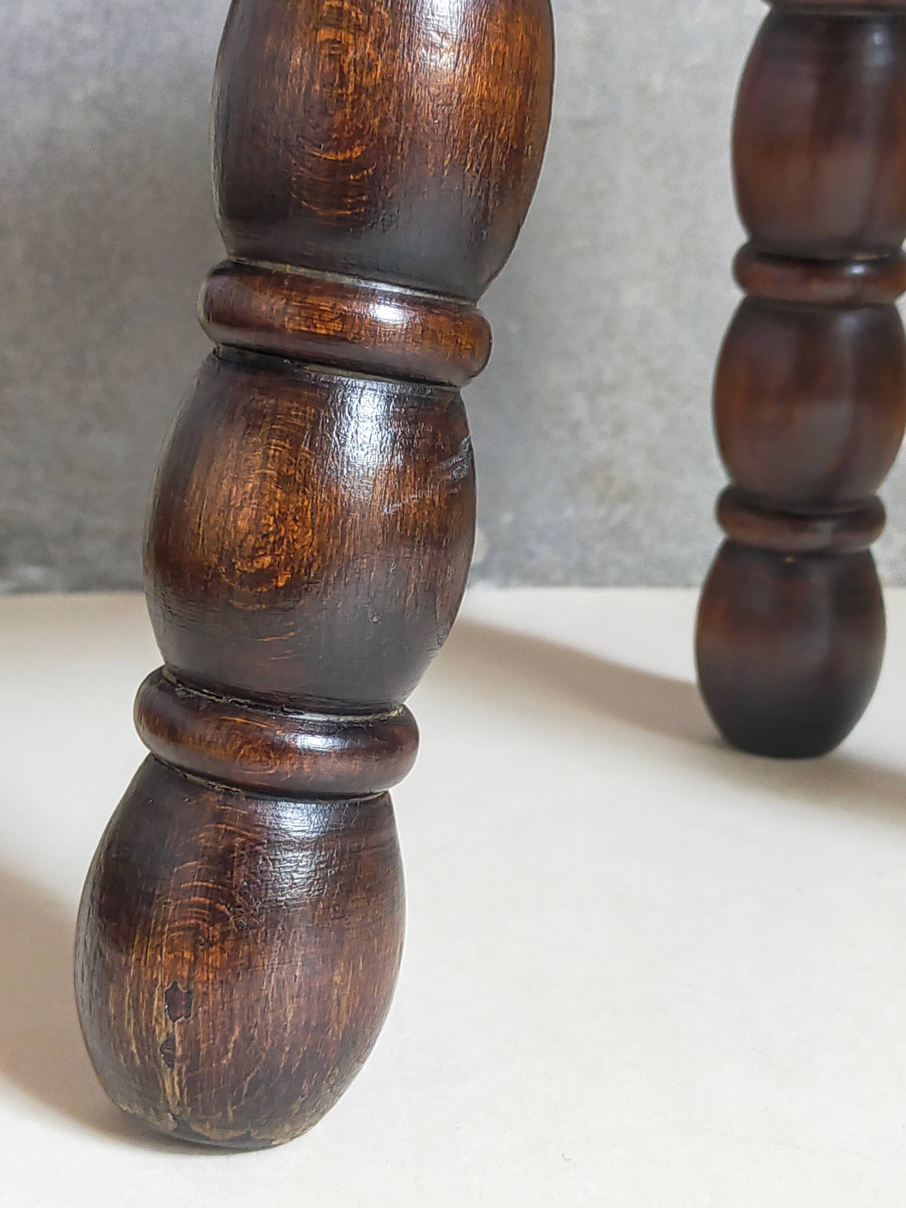 Vintage solid turned wood tripod stool