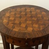 Table d’appoint / guéridon double plateau style Louis XVI en bois marqueté